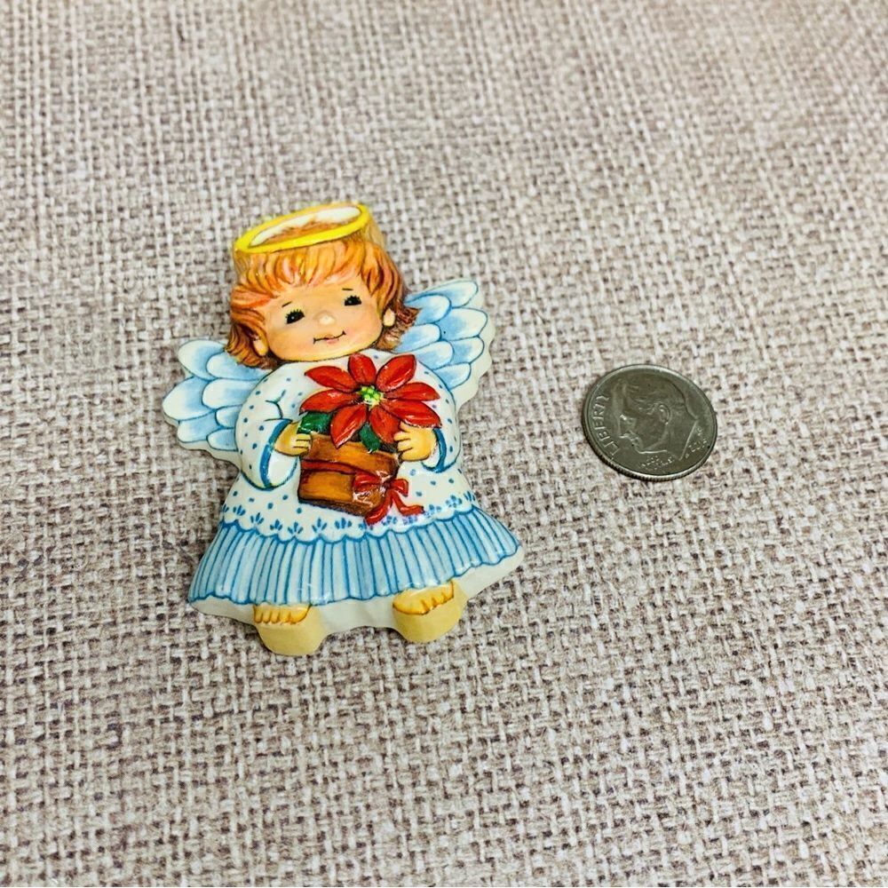 Vintage Angel Poinsettia Acrylic Holiday Brooch